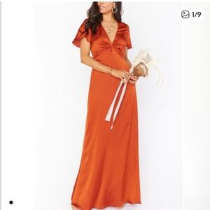 Show Me Your MuMu Burnt Orange Dress Rome Twist Front Maxi Satin Dress